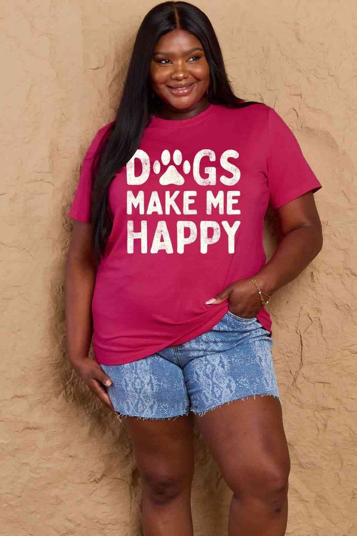 Simply Love Full Size DOGS MAKE ME HAPPY Graphic Cotton T-Shirt | 1mrk.com