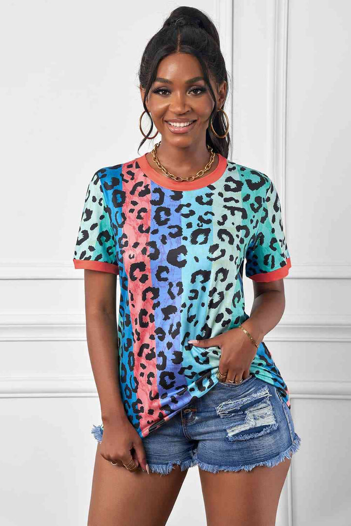 Leopard Striped Round Neck Tee | 1mrk.com