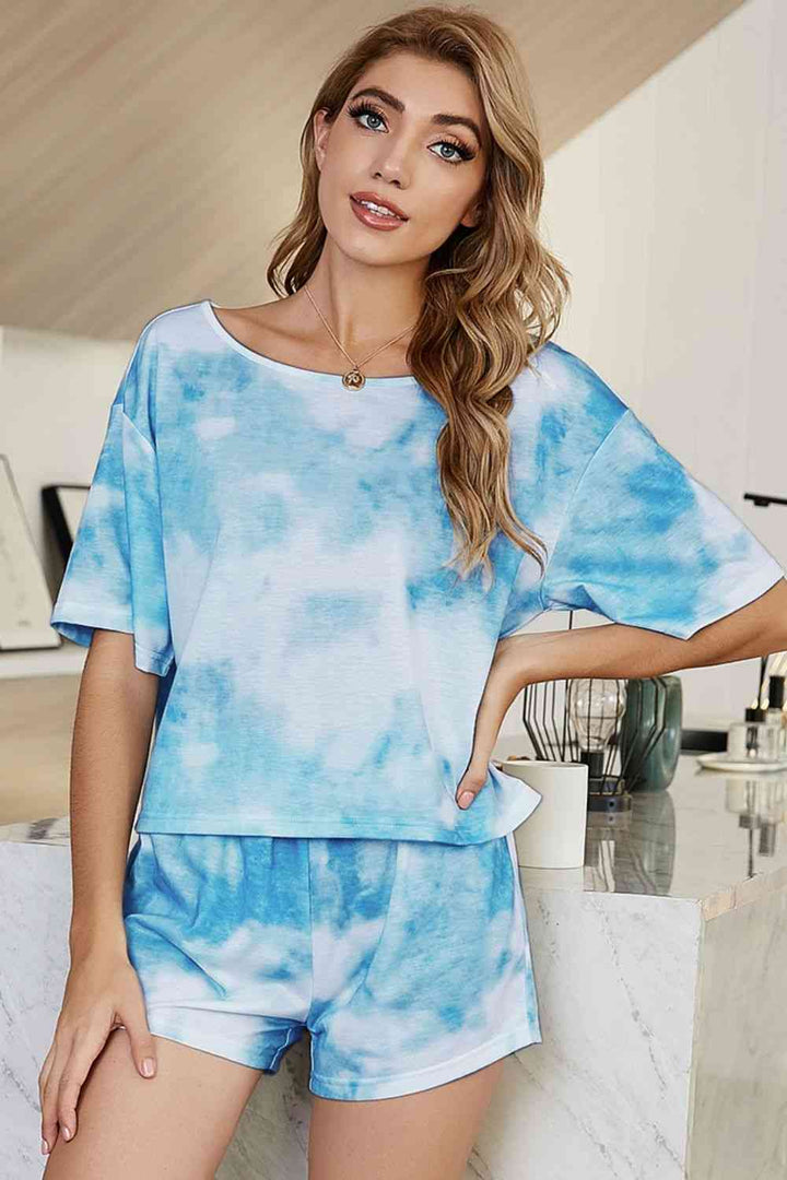 Tie-Dye Boat Neck Top and Shorts Lounge Set | 1mrk.com