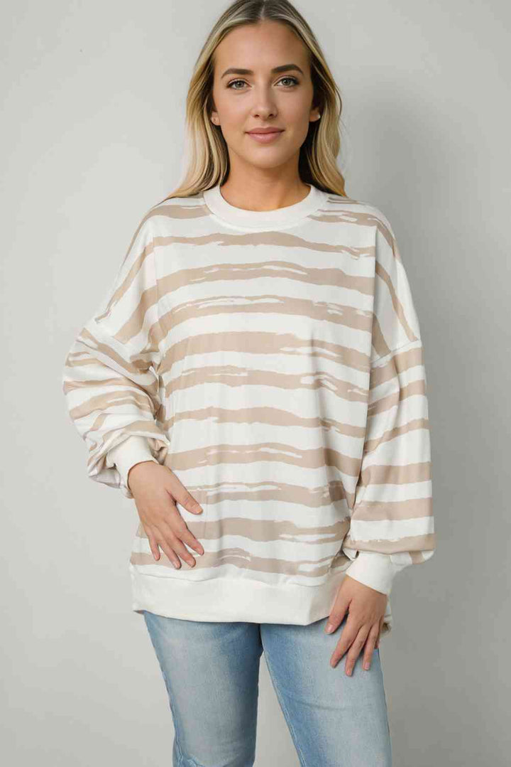 Striped Round Neck Long Sleeve Sweatshirt |1mrk.com