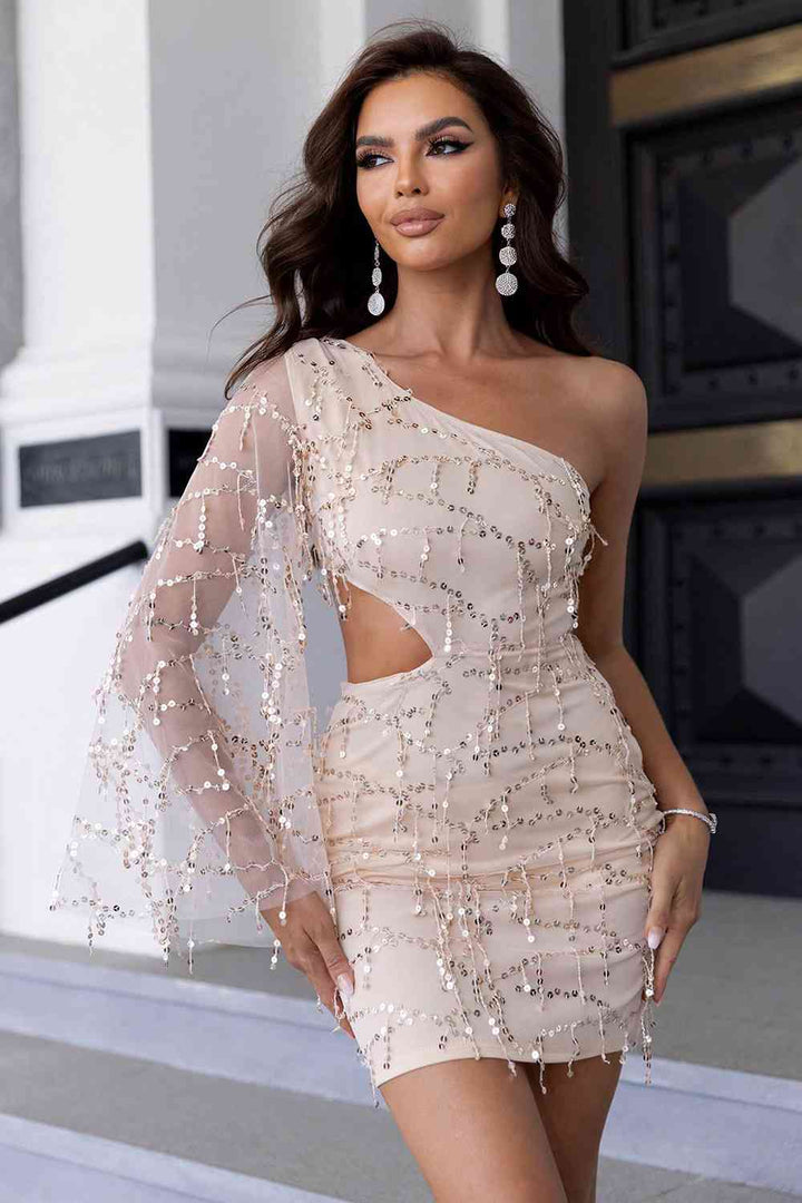 Sequin Cutout One-Shoulder Dress | 1mrk.com