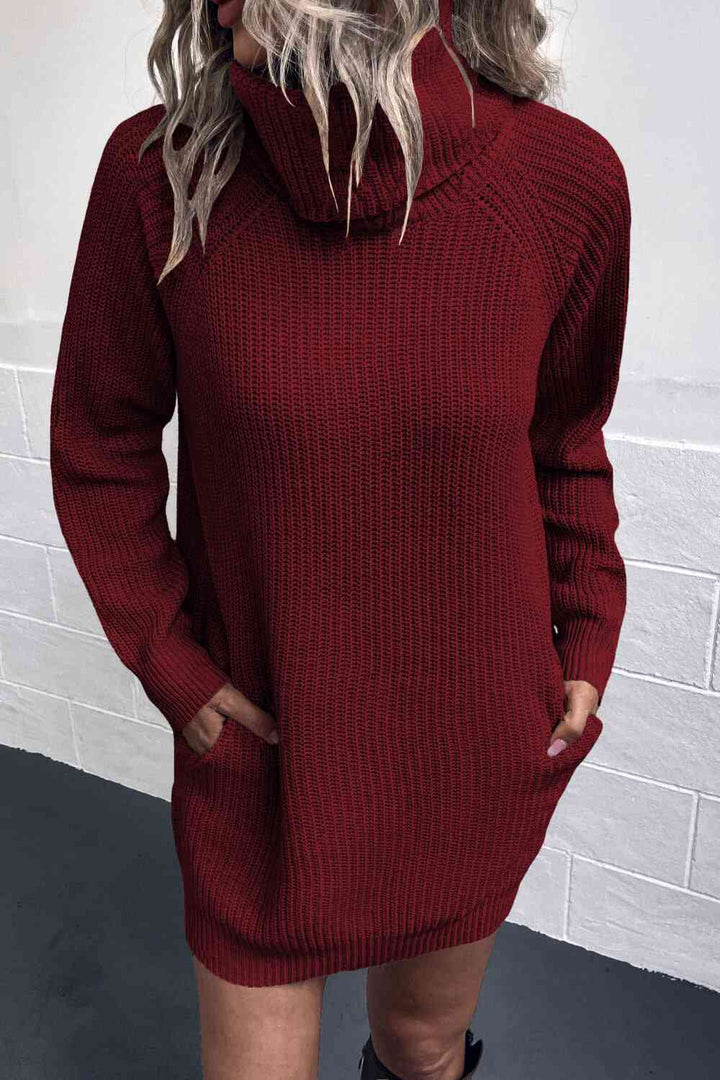 Turtleneck Sweater Dress with Pockets |1mrk.com