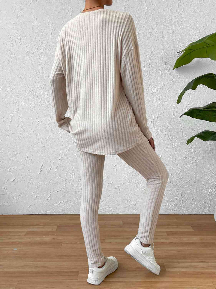 Ribbed Top and Pants Lounge Set | 1mrk.com