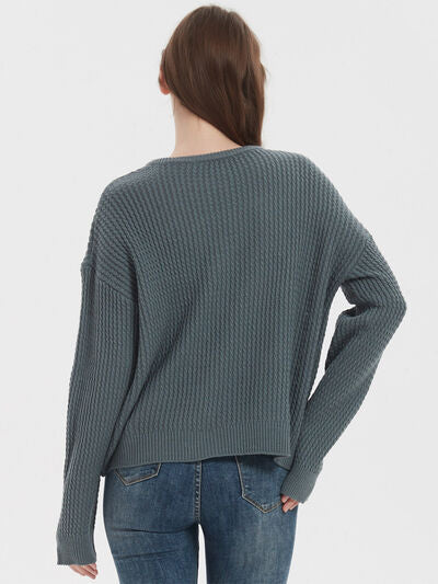 Notched Dropped Shoulder Sweater | Trendsi