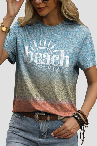 BEACH VIBES Round Neck Short Sleeve T-Shirt | Trendsi