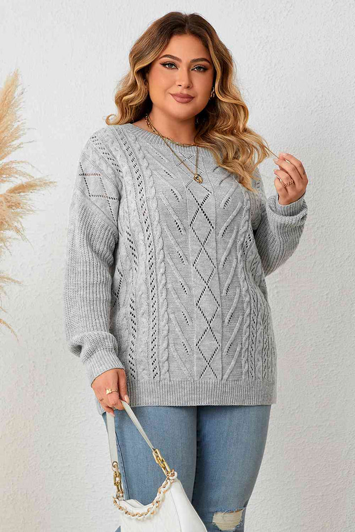 Plus Size Cold Shoulder Asymmetrical Cable-Knit Top | 1mrk.com