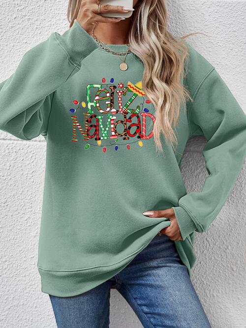 FELIZ NAVIDAD Round Neck Drop Shoulder Sweatshirt |1mrk.com