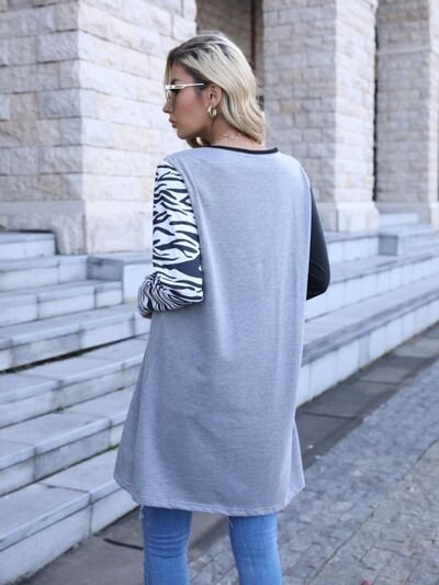 Zebra Print Round Neck Long Sleeve T-Shirt | Trendsi