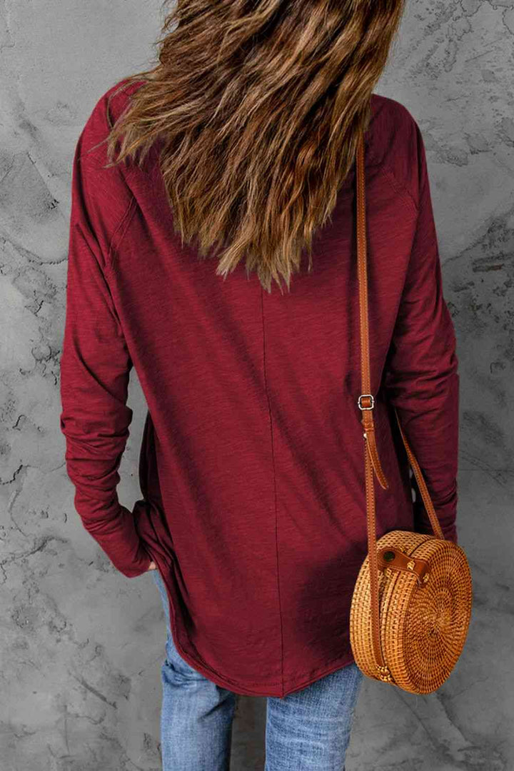 Thumbhole Long Sleeve Round Neck Top |1mrk.com