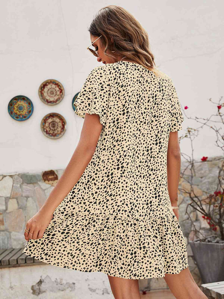 Animal Print Button Front Flutter Sleeve Dress |1mrk.com