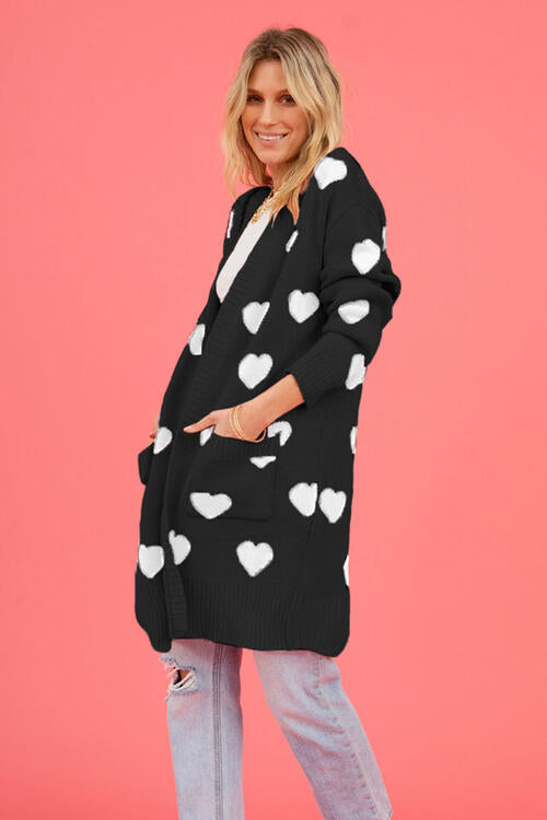 Heart Graphic Open Front Cardigan with Pockets |1mrk.com