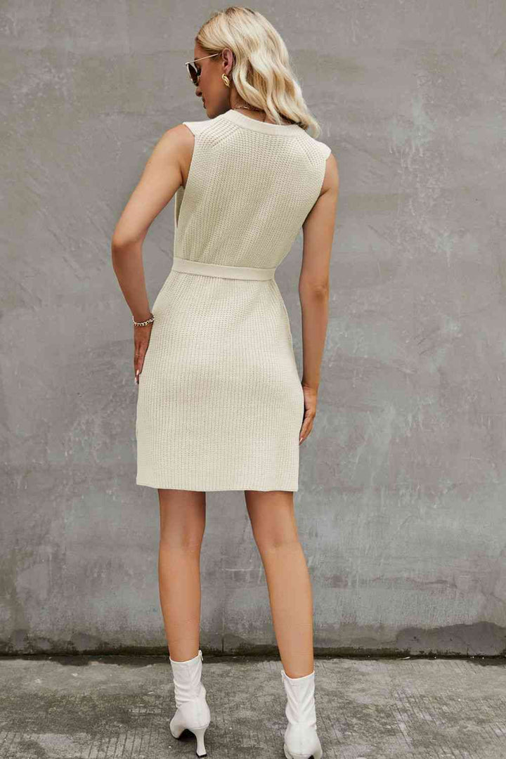 Round Neck Slit Sleeveless Sweater Dress | 1mrk.com