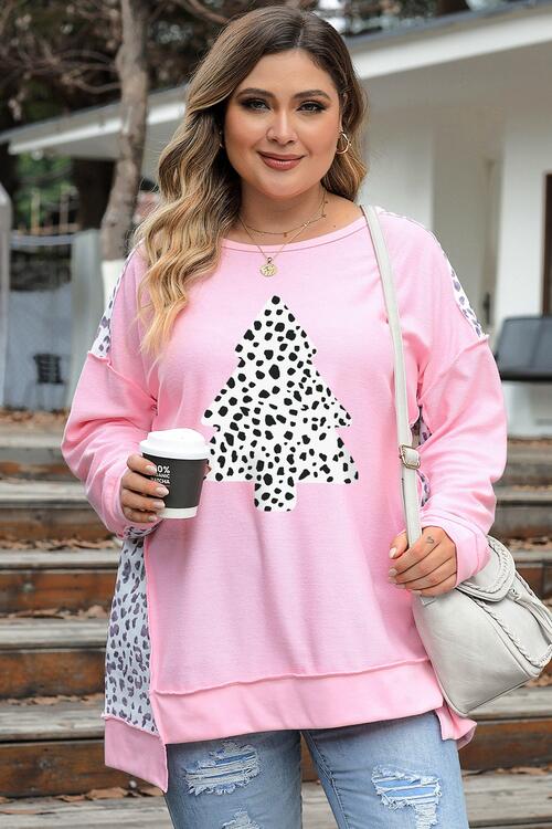 Plus Size Animal Print Exposed Seam Long Sleeve Sweatshirt |1mrk.com