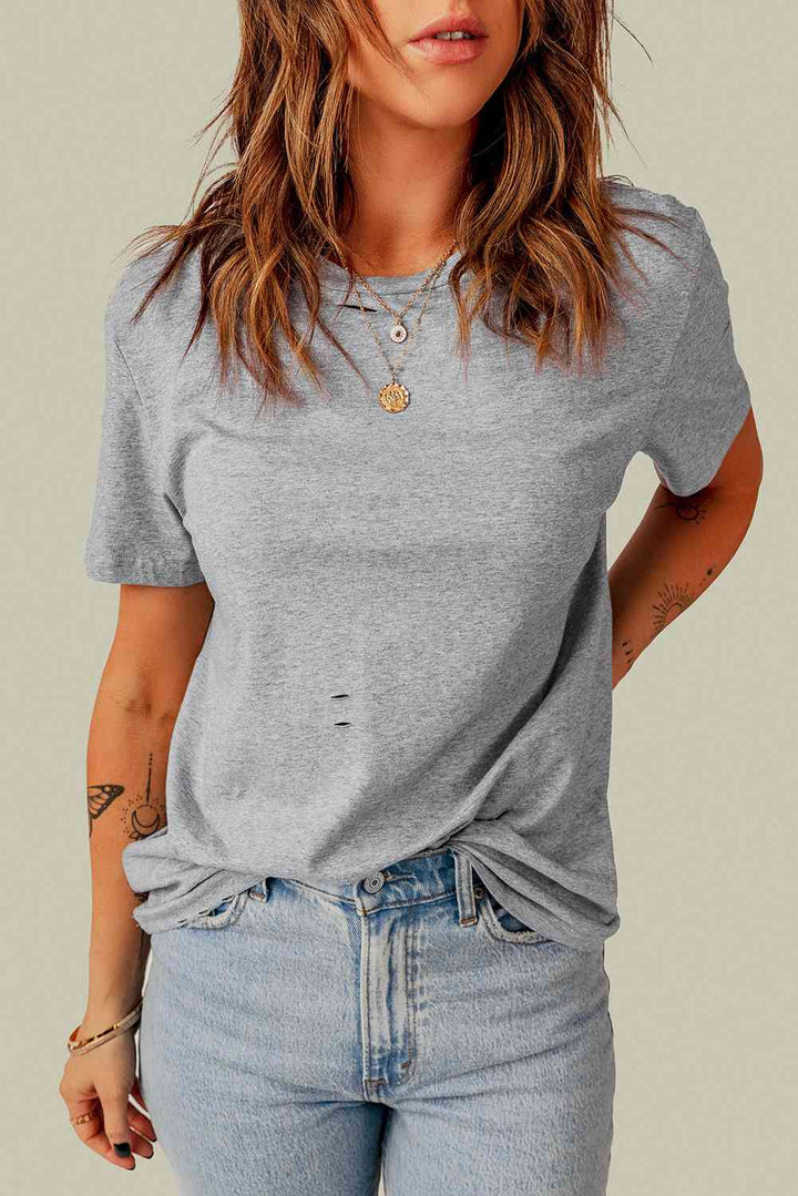 Distressed Round Neck Tee | 1mrk.com