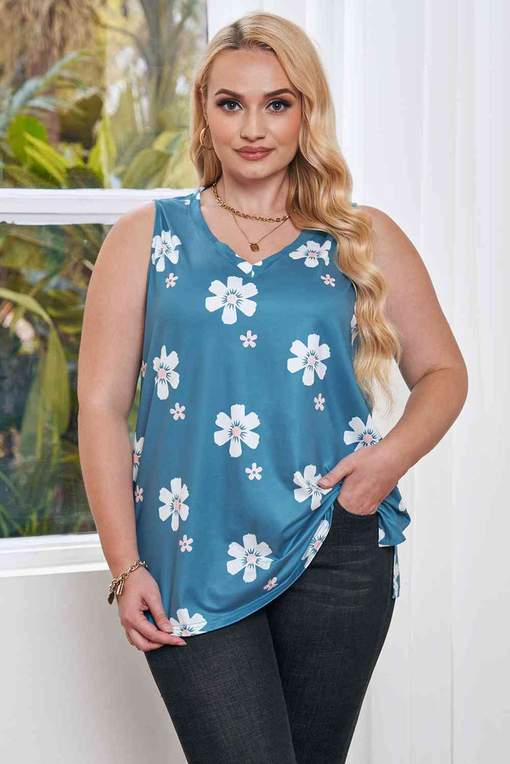 Plus Size Printed V-Neck Tank | 1mrk.com