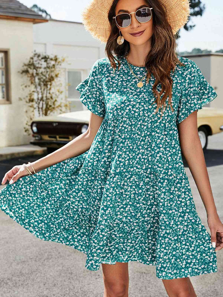 Short Flounce Sleeve Tiered Dress | 1mrk.com