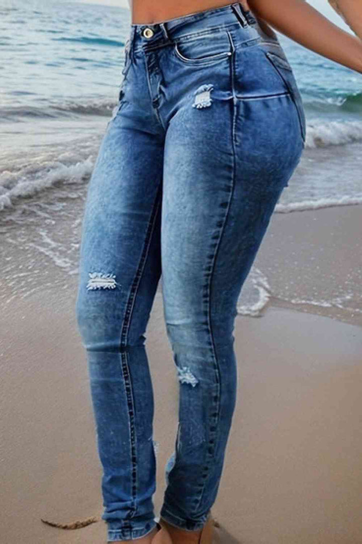 Distressed Long Jeans | 1mrk.com