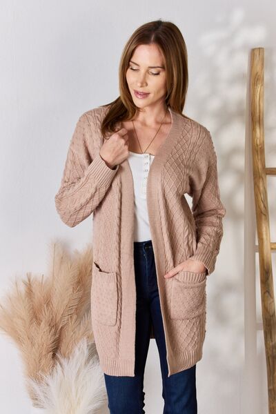 Hailey & Co Full Size Cable-Knit Pocketed Cardigan |1mrk.com