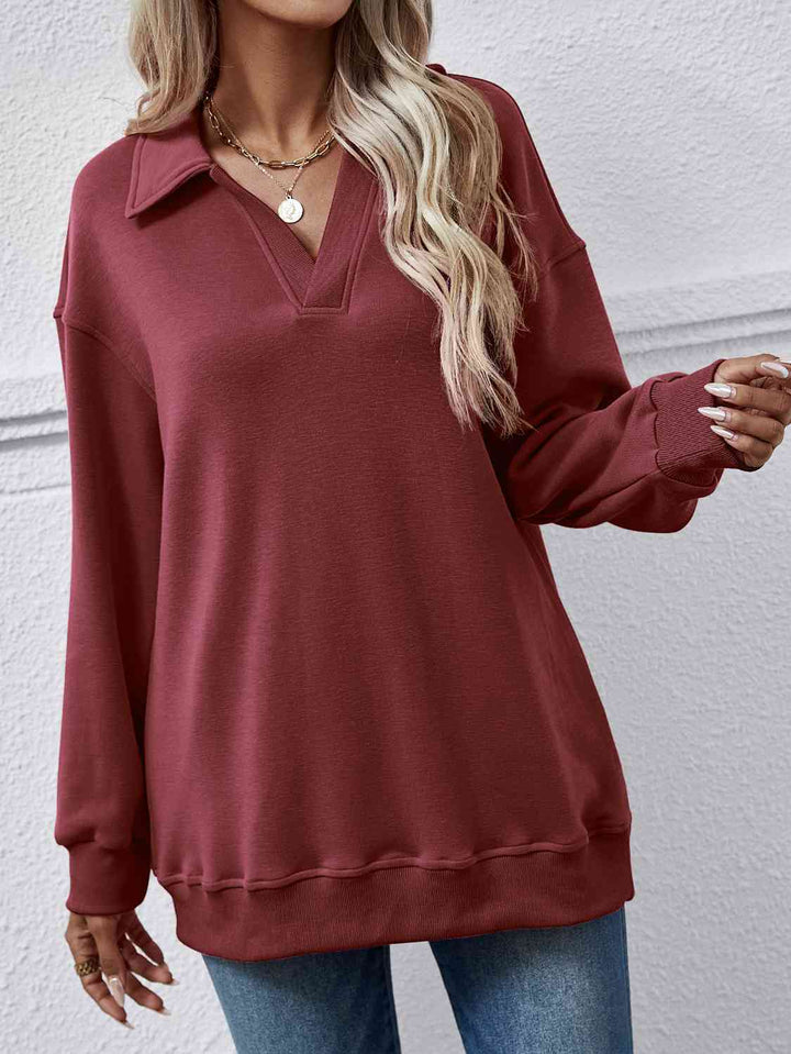 Collared Neck Dropped Shoulder Sweatshirt |1mrk.com