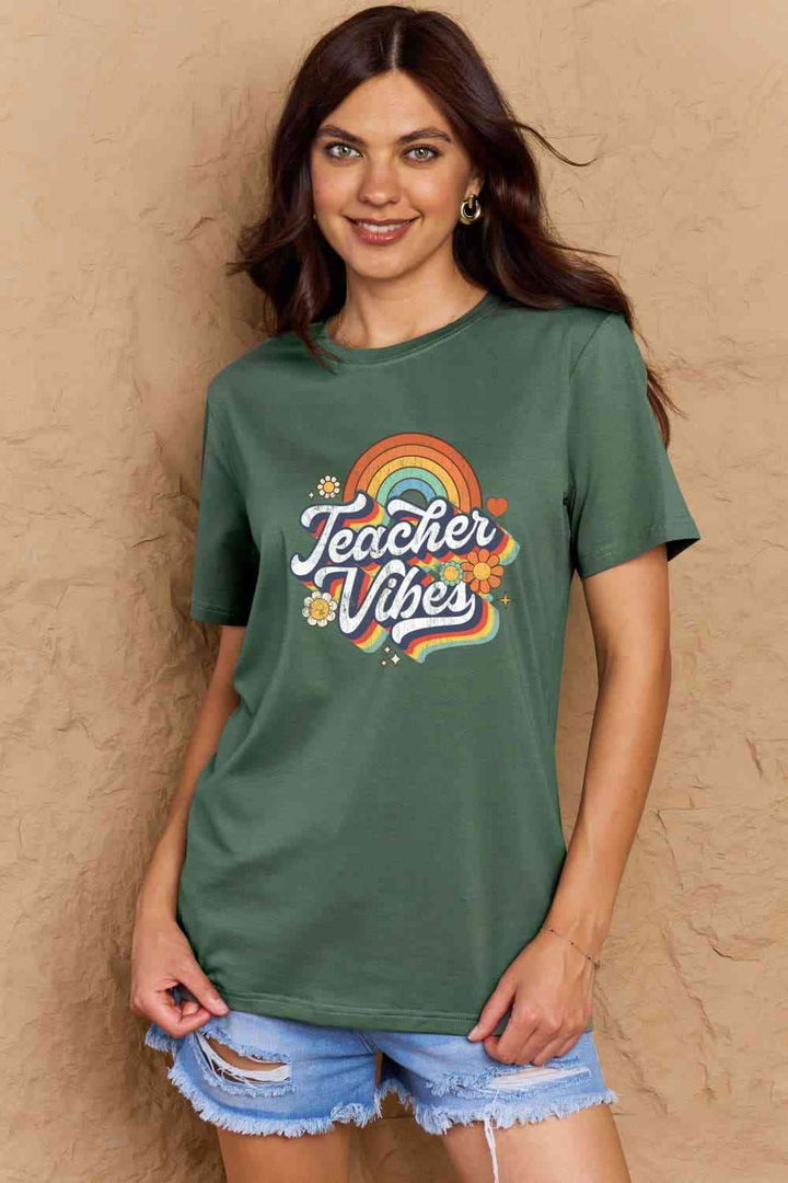 Simply Love Full Size TEACHER VIBES Graphic Cotton T-Shirt | 1mrk.com