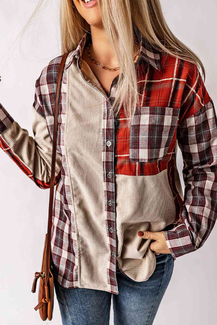 Plaid Collared Neck Buttoned Shirt with Pocket |1mrk.com