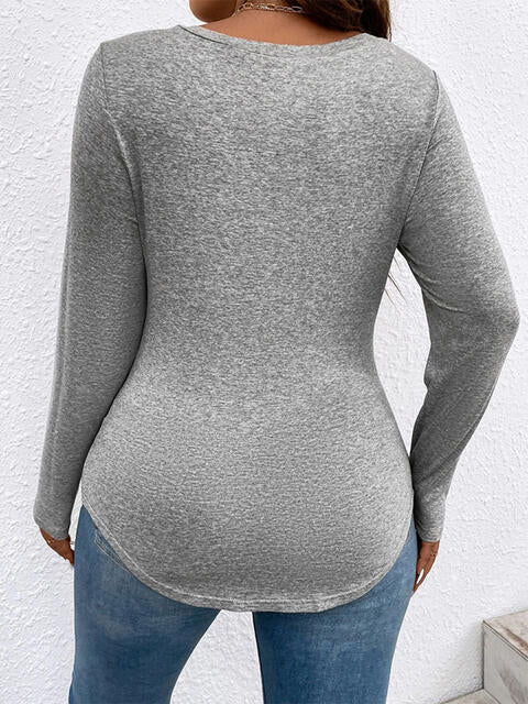 Plus Size V-Neck Long Sleeve T-Shirt | 1mrk.com