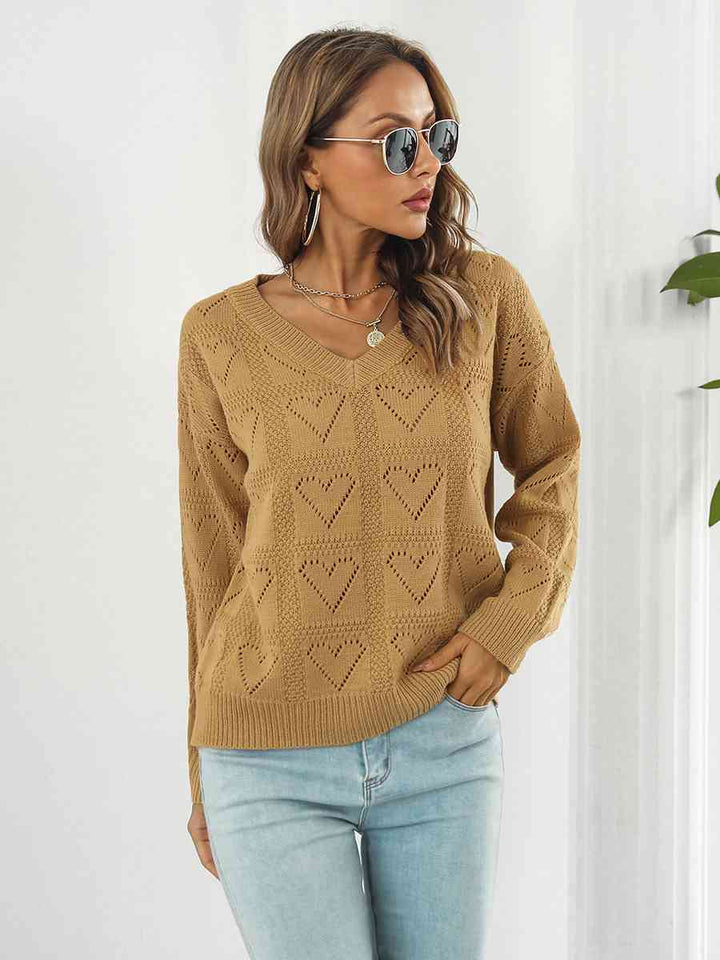 Openwork V-Neck Sweater |1mrk.com