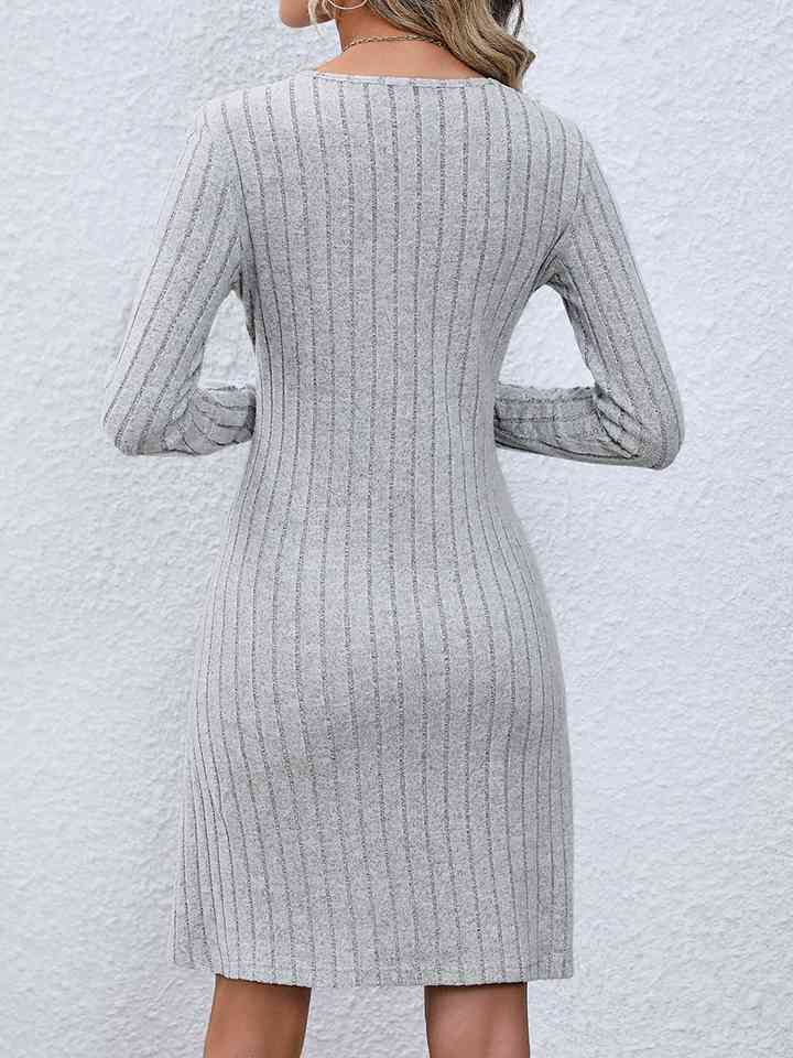 V-Neck Long Sleeve Mini Dress |1mrk.com
