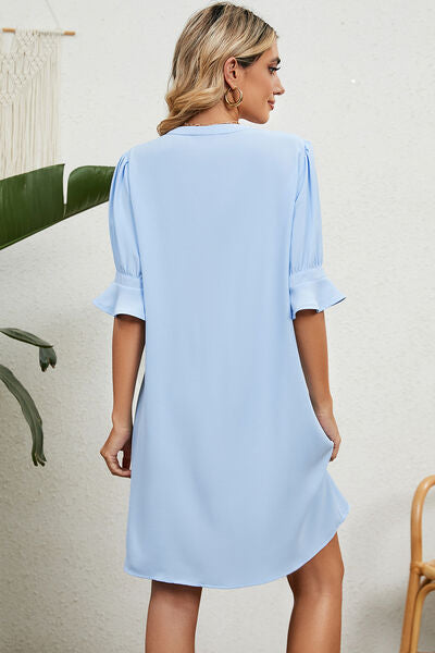 Notched Flounce Sleeve Mini Dress | Trendsi