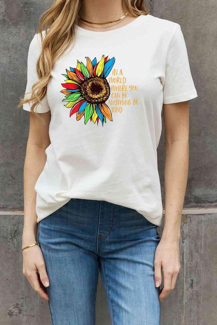 Simply Love Full Size Flower Slogan Graphic Cotton Tee | 1mrk.com