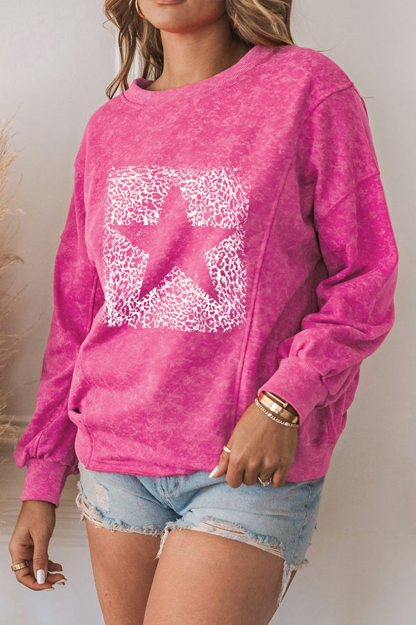 Star Heathered Round Neck Sweatshirt | Trendsi