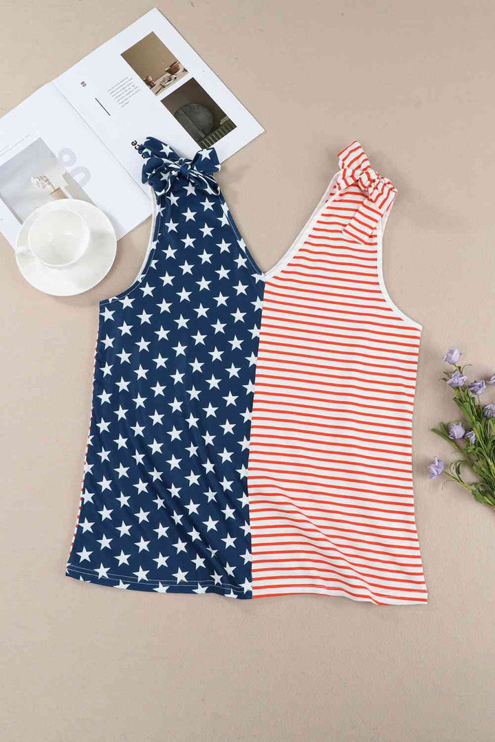 Star and Stripe V-Neck Bow Detail Tank | 1mrk.com