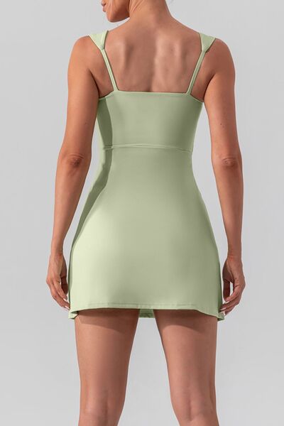 Square Neck Sleeveless Slit Mini Active Dress |1mrk.com