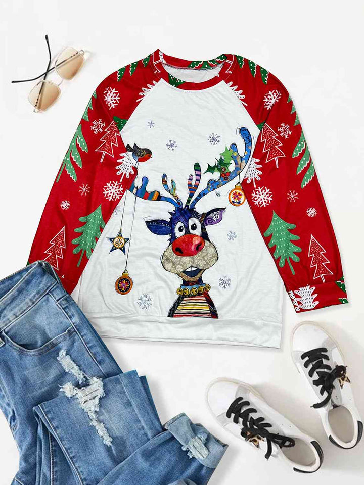 Plus Size Christmas Theme Raglan Sleeve T-Shirt | 1mrk.com