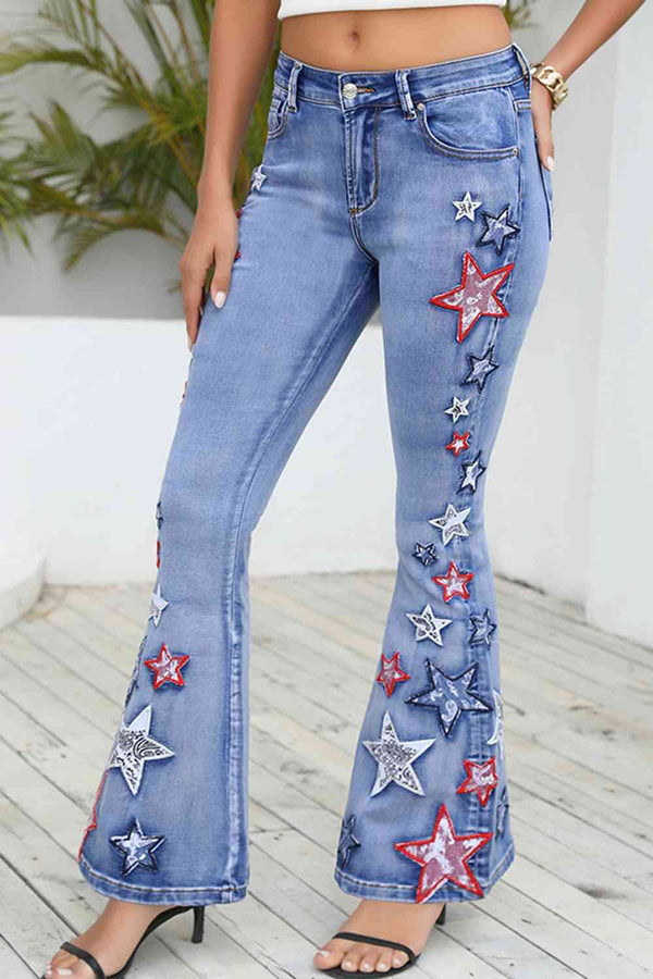 Full Size Star Applique Wide Leg Jeans | 1mrk.com