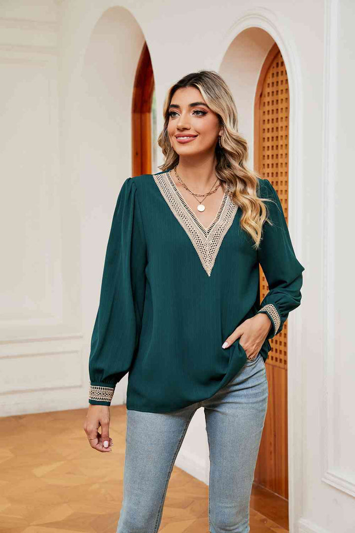 Contrast Puff Sleeve Blouse | 1mrk.com