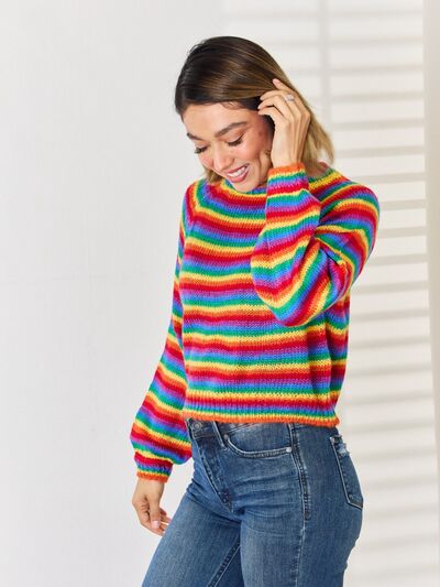 Striped Round Neck Long Sleeve Sweater | Trendsi