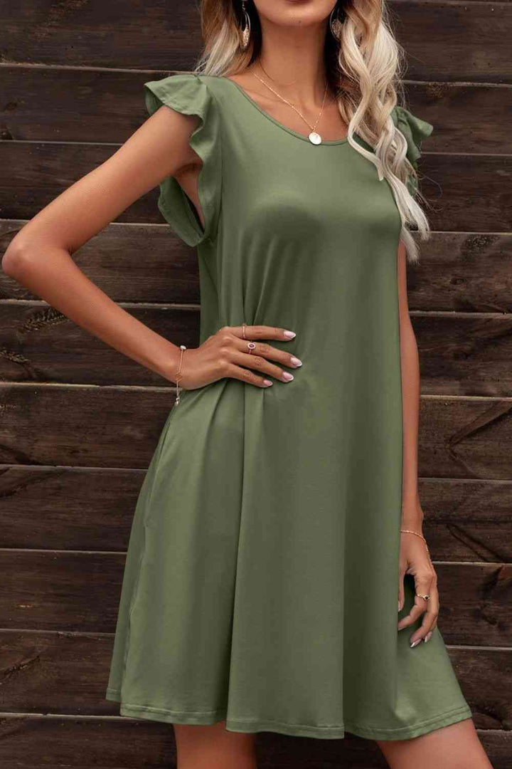 Butterfly Sleeve Round Neck Dress |1mrk.com