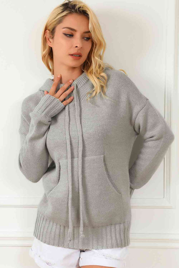 Drawstring Hooded Sweater with Pocket |1mrk.com