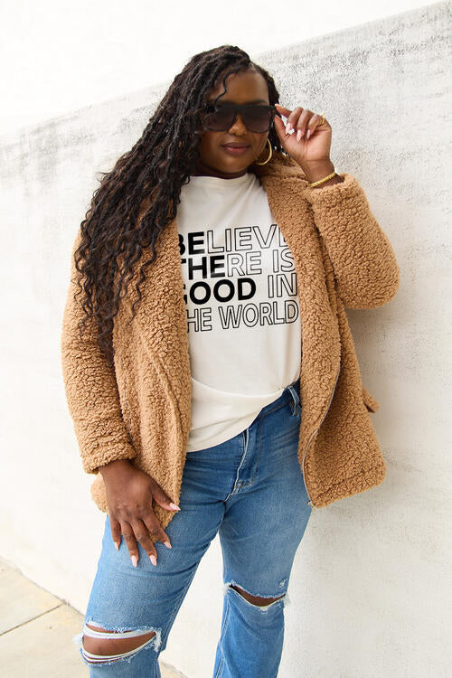 Simply Love Full Size BELIEVE THERE IS GOOD IN THE WORLD Short Sleeve T-Shirt | 1mrk.com