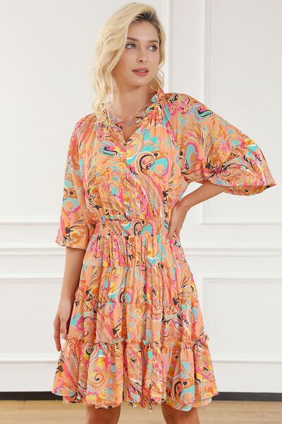 Printed Smocked Frill Tiered Dress |1mrk.com