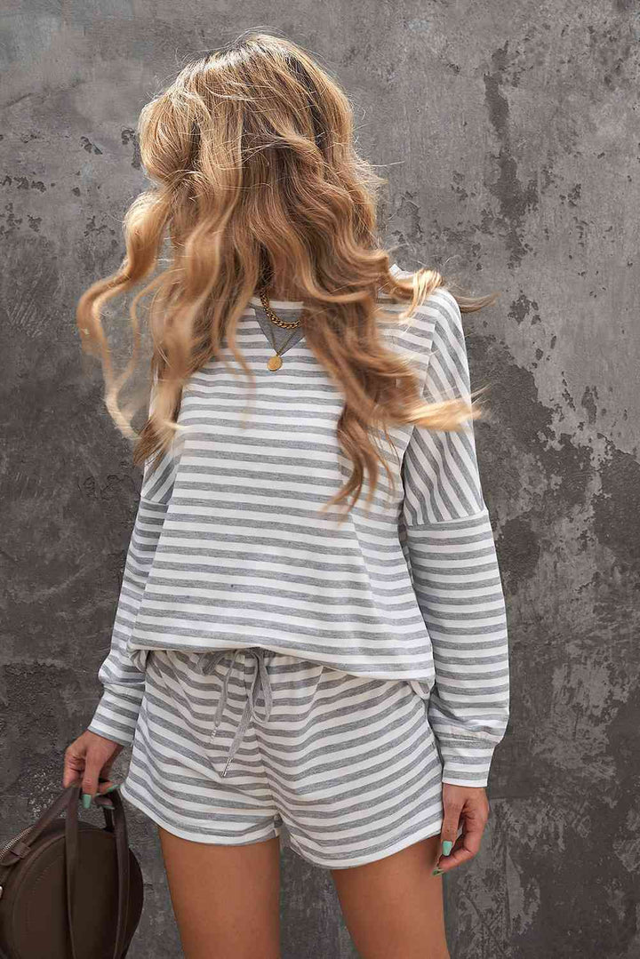 Striped Dropped Shoulder Top and Shorts Lounge Set | 1mrk.com