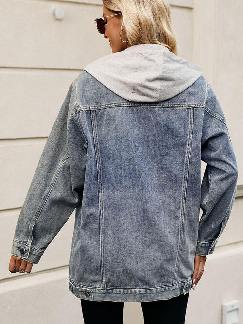 Drawstring Button Up Hooded Denim Jacket | 1mrk.com