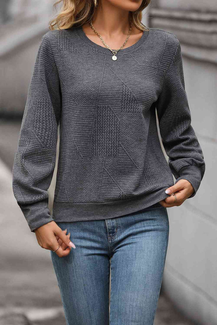 Round Neck Long Sleeve Sweatshirt |1mrk.com