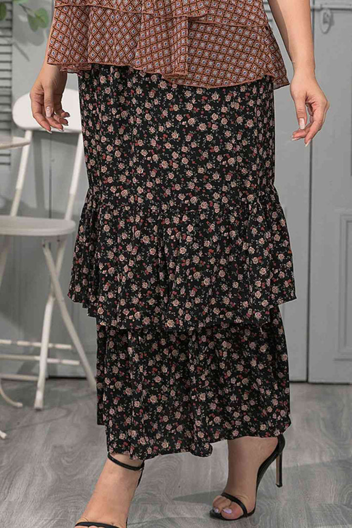 Plus Size Ditsy Floral Layered Maxi Skirt |1mrk.com