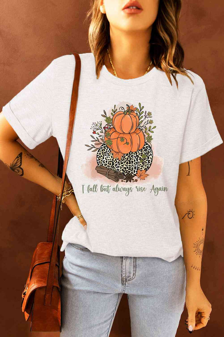 Short Sleeve Round Neck Pumpkin Graphic Tee | 1mrk.com