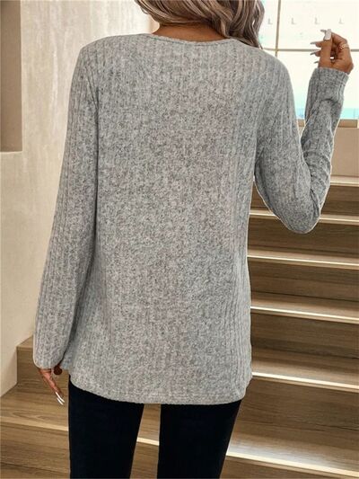 Lace Detail Ribbed Long Sleeve Knit Top |1mrk.com