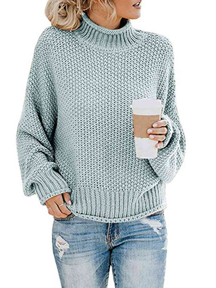 Turtleneck Dropped Shoulder Sweater |1mrk.com