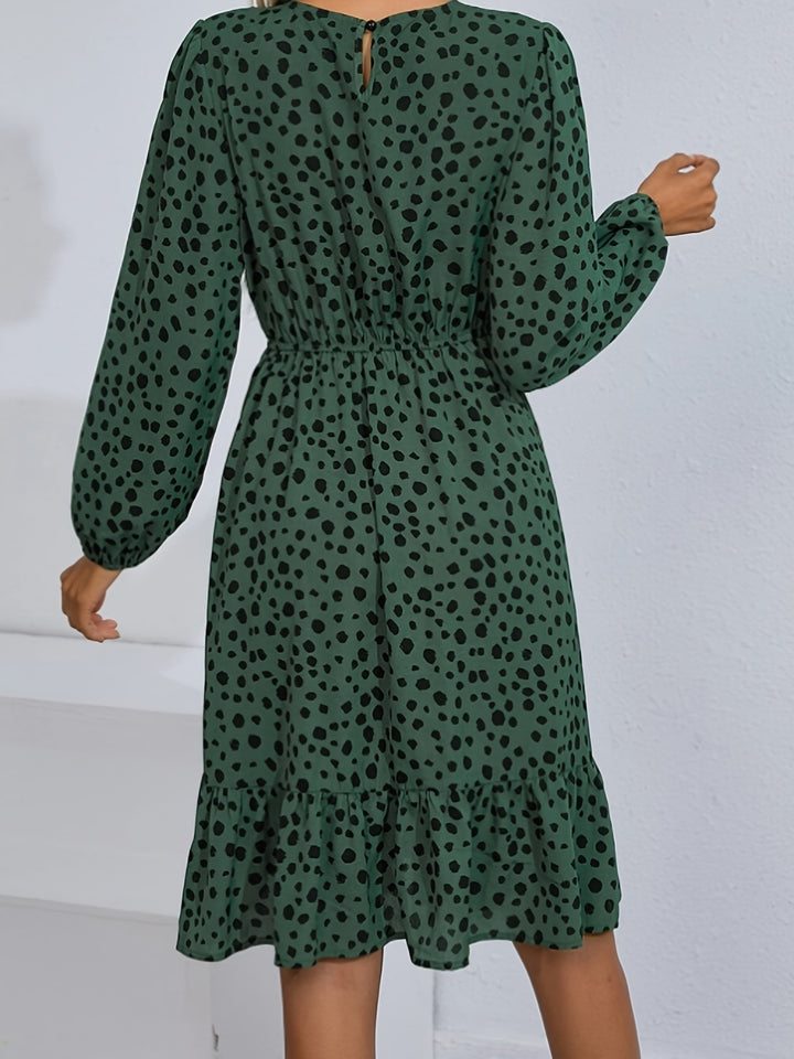 Printed Round Neck Balloon Sleeve Dress | Trendsi