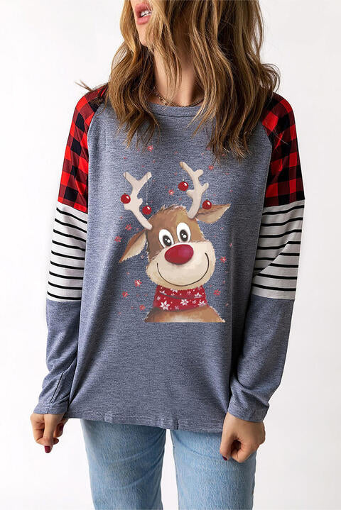 Reindeer Graphic Round Neck Sweatshirt |1mrk.com